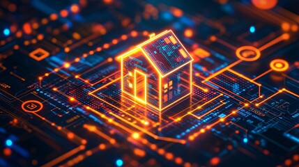 Striking Digital Illustration of House Icon with Circuit Design
