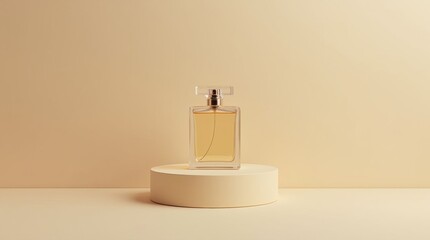 Minimalist Amber Perfume on Cream Pedestal