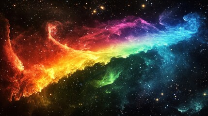 Fototapeta premium Cosmic Rainbow Nebula: A Vivid Celestial Tapestry of Stars and Gaseous Clouds