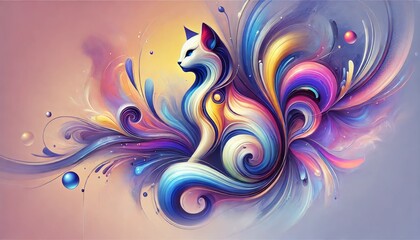 Fototapeta premium Abstract background cat vector pattern illustration design art floral flower decoration swirl color element wave. Abstract background ornament nature leaf wallpaper tribal shape texture backdrop.