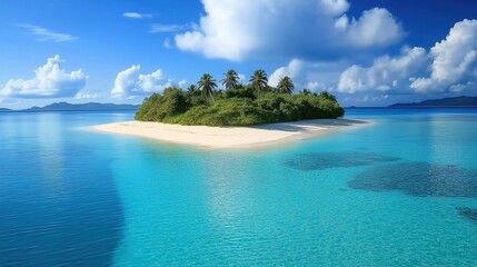 Fototapeta premium Beautiful tropical island covered in lush green trees surrounded by ocean water