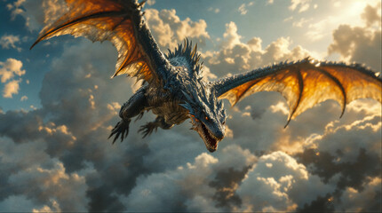 Fire  Dragon in the sky high resolution panorama