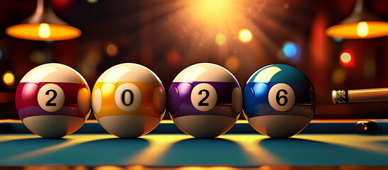 new year 2026, billiard balls, pool balls