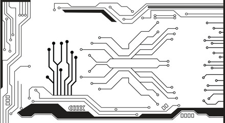 Abstract computer microprocessor circuit board vector background. Cyberpunk black circuit diagram on white background.