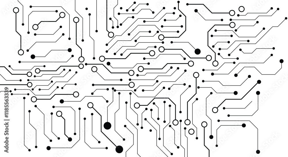 Wall mural circuit technology background with hi-tech digital data connection system and computer electronic de