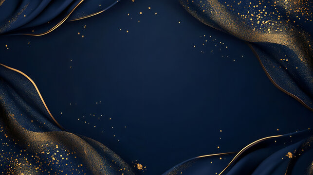 Luxurious Blue and Gold Background with Elegant Sparkling Glitter and Draped Fabric Design - Perfect for Invitations, Events, and Premium Celebrations