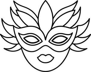 Carnival mask line art vector, Feather mask icon, mardi gras elements vector 