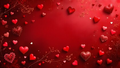 Obraz premium Red podium background for product, symbols of love for women's holiday, Valentine's Day, 3d rendering. Symbols of love for women's holiday, valentine's day. Luxury red podium product display