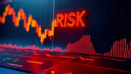 A digital financial graph highlighting the concept of "Risk" in trading.
