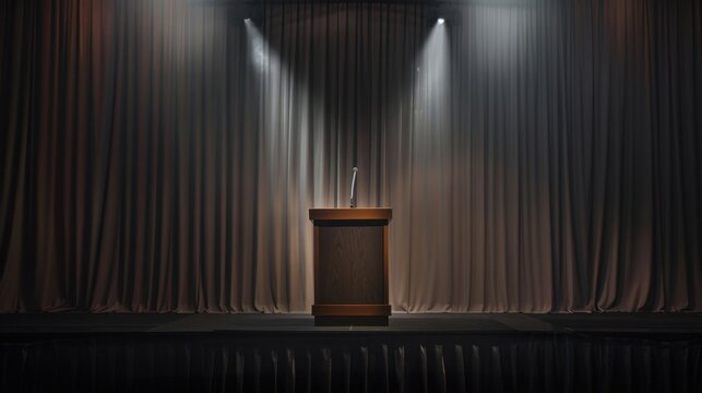 Black rectangular stage with black skirting, four feet tall.