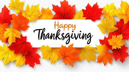 Happy Thanksgiving greeting card with vibrant autumn leaves
