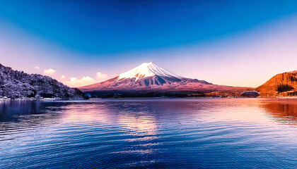 Fototapeta premium 日本の富士山と湖