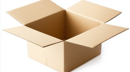 An Open Cardboard Box on a White Background - Generative AI