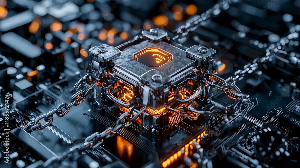Poster protecting data integrity cybersecurity innovations in technology digital landscape futuristic envir
