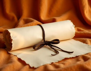 A rolled up scroll or parchment tied with a string bow (