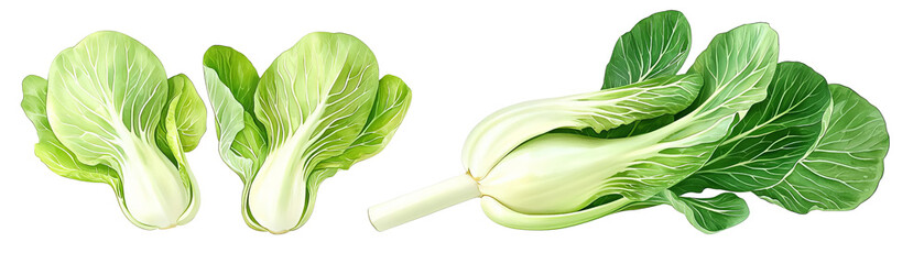 Fresh green bok choy on white isolated background.