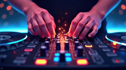 Naklejka premium Dj day celebration nightclub venue music event energetic atmosphere close-up view vibrant experience