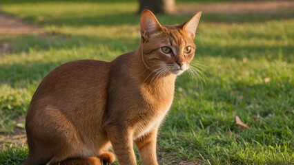Sorrel abyssinian cat in the park