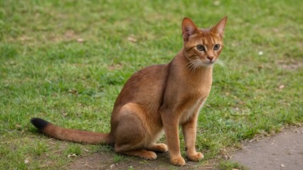 Fototapeta premium Sorrel abyssinian cat in the park