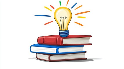 Illuminated Ideas A Lightbulb Atop a Stack of Books Symbolizing Knowledge and Inspiration