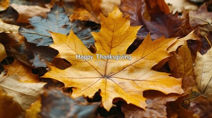 Happy Thanksgiving: Golden Autumn Leaves on Forest Floor