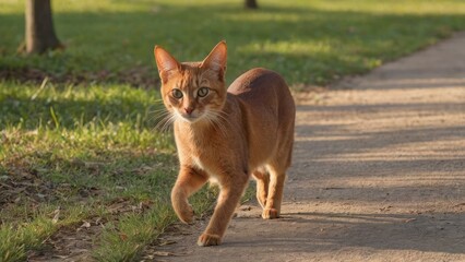 Obraz premium Sorrel abyssinian cat in the park