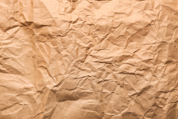 Texture of brown crumpled paper, closeup