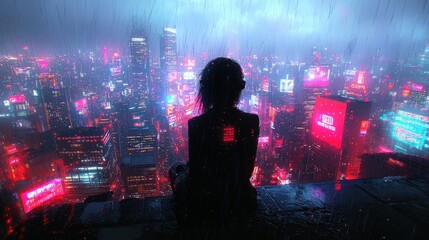 Fototapeta premium Rainy Night in Neo-Tokyo: A Cyberpunk Vision
