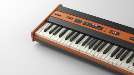 Piano keys on a white background with musical notes and a classic keyboard