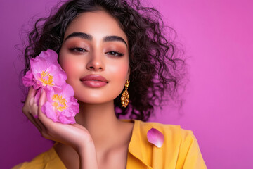 Young beautiful indian woman wearing jewelry giving happy expression