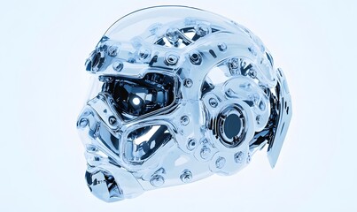 Futuristic transparent helmet, robotic headgear design.