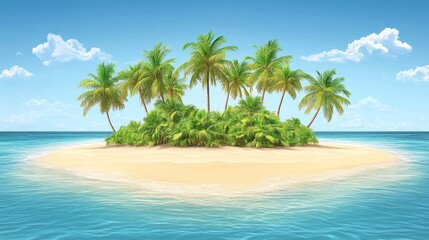 Obraz premium Idyllic Tropical Island Paradise with Lush Palm Trees and Pristine Beach