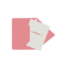 Simple Valentines Day card set with envelope. Flat vector hearts hand drawn doodle. Simple, minimalistic, holiday card.