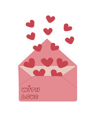 Simple Valentines Day card set with envelope. Flat vector hearts hand drawn doodle. Simple, minimalistic, holiday card.