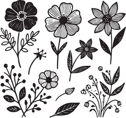 Flowers vector illustration ib black and white