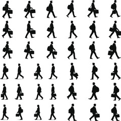 Fototapeta premium Silhouettes of People Walking in Motion, Crowd Silhouettes on a White Background, Walking Figures Silhouetted in Minimalist Style