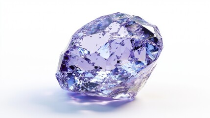 Fototapeta premium Beautiful translucent purple gemstone with intricate facets displayed on a white background in a well-lit environment