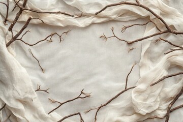 Fototapeta premium Beige Fabric and Twigs Frame a Blank Space
