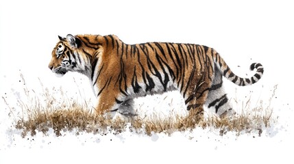 Fototapeta na wymiar Majestic Tiger Walking Through Snowy Landscape