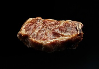 Close-Up of a Raw Steak Slice Highlighting Texture and Color Against a Black Background, Perfect for Culinary Arts and Food Photography Projects