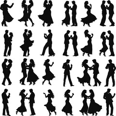 silhouette of happy couple in love kissing romantic, Ballroom Party Dance Couple Silhouettes, Silhouettes of the pairs dancing ballroom dances