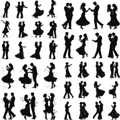 silhouette of happy couple in love kissing romantic, Ballroom Party Dance Couple Silhouettes, Silhouettes of the pairs dancing ballroom dances