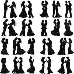 Dancing Couple Silhouette Salsa Vector Art, Silhouettes of romantic couples, Cute couple dancing | vector silhouette illustration on white background
