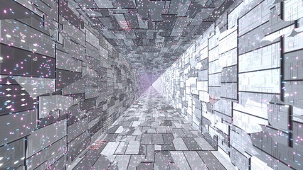 The futuristic abstract constructions corridors for sci-fi gaming or movie background scene, created by 3D modeling.