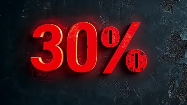 Discount announcement with bold red lettering on a textured black background highlighting thirty percent savings