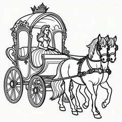 A princess sits elegantly in a richly decorated carriage drawn by two majestic horses