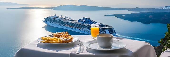 Cruise Ship Breakfast with Panoramic Santorini and Sea View