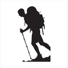 Hiking man Silhouettes. hiker with rucksacks and backpack silhouette.