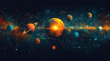 Fototapeta premium Stunning Cosmic Scene with Colorful Planets and Starry Background