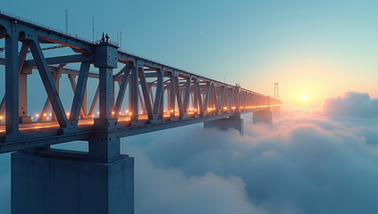 Fototapeta premium An illustration depicting a construction of steel beam as a glowing bridge